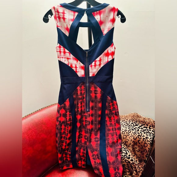 BCBGMAXAZRIA Averie Red, White and Blue Fitted Sleeveless Sheath Dress, Size 2 - Picture 10 of 13